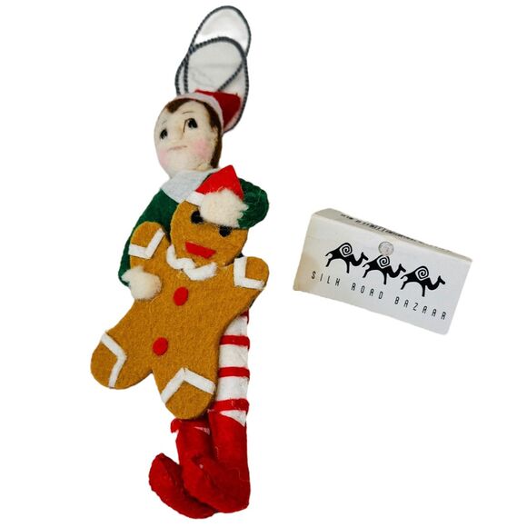 Vtg Handmade ELF Gingerbread Felt Christmas Ornament – Kyrgyzstan 6" - Picture 2 of 8